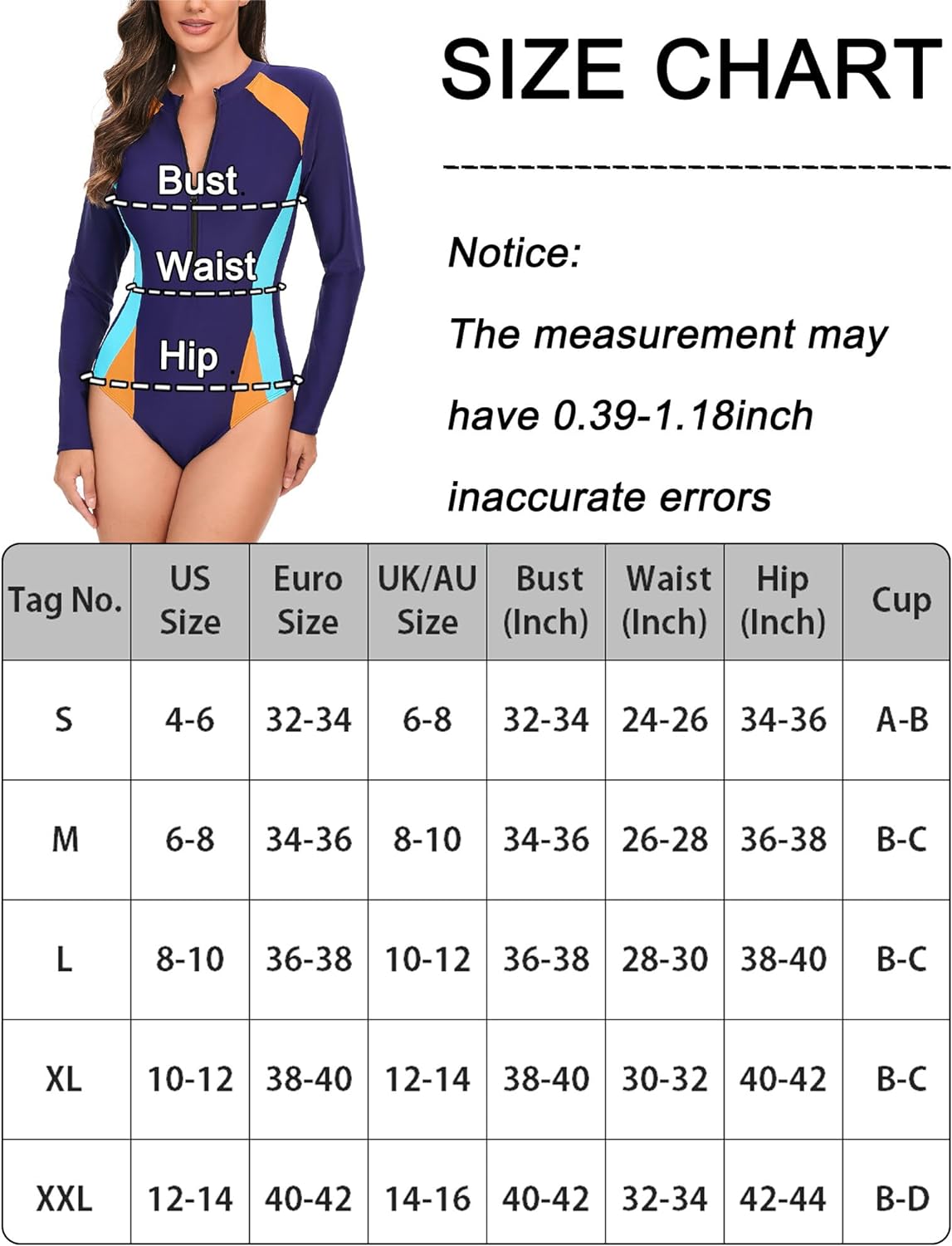 Maeau Women's Long Sleeve Rash Guard UV Protection Zipper Printed Surfing One Piece Swimsuit Bathing Suit