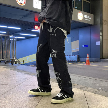 FantasyGears Y2k Jeans Men Grunge Hip Hop Baggy Pants Straight Leg Graphic Denim Joggers Loose Goth Trousers Streetwear