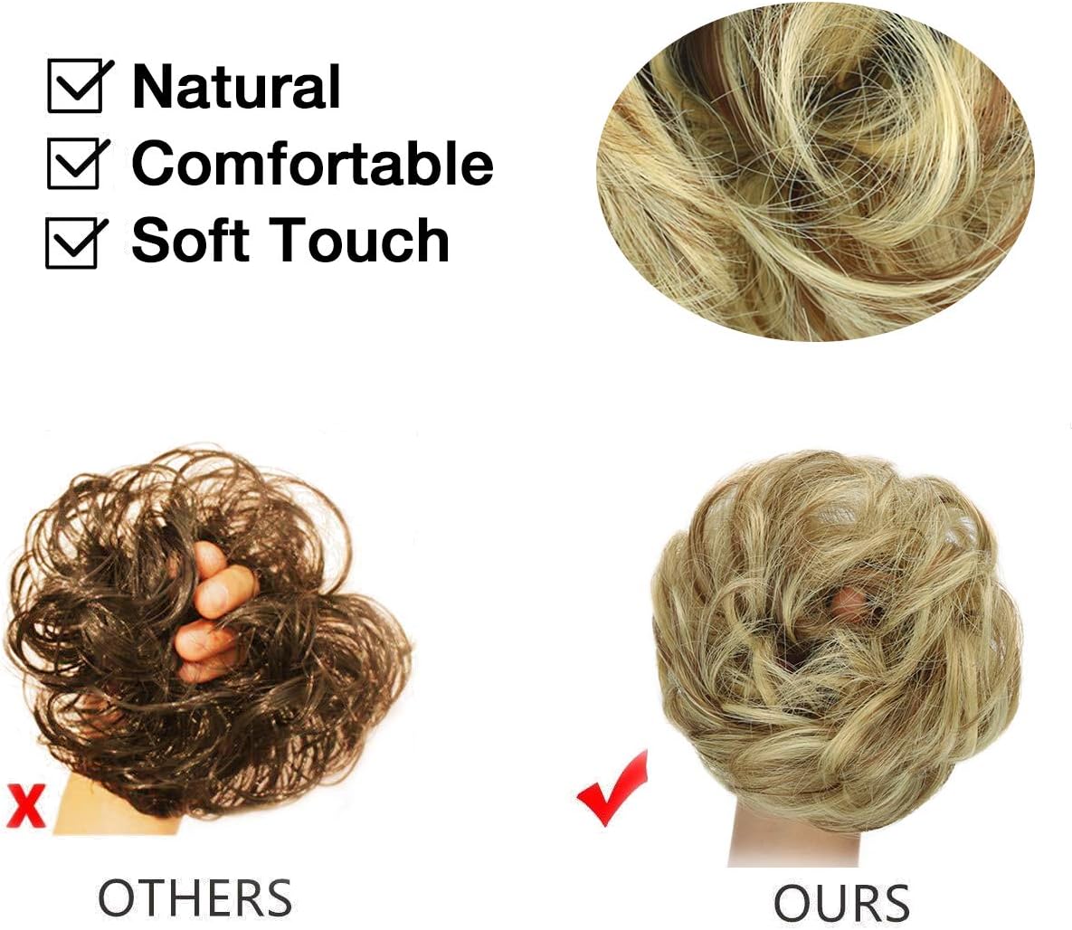 MORICA 1PCS Messy Hair Bun Hair Scrunchies Extension Curly Wavy Messy Synthetic Chignon for Women (12AH613(Light Golden Brown & Lightest Blonde))