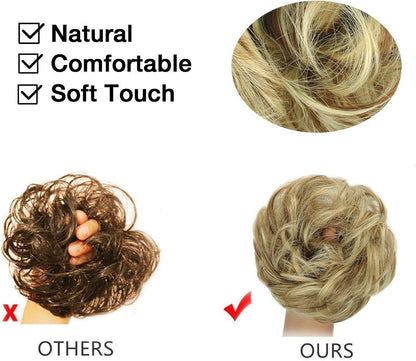 MORICA 1PCS Messy Hair Bun Hair Scrunchies Extension Curly Wavy Messy Synthetic Chignon for Women (12AH613(Light Golden Brown & Lightest Blonde))