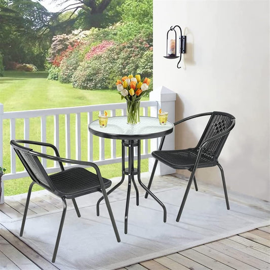 Vital Garden Dining Set 3 Piece (2 Chair and 1 Table) Outdoor Furniture Patio Dining Table and Chair Balcony Dinner Table Dinner Chair Poly Rattan Anthracite & Grey (‎VI-DNS-01)