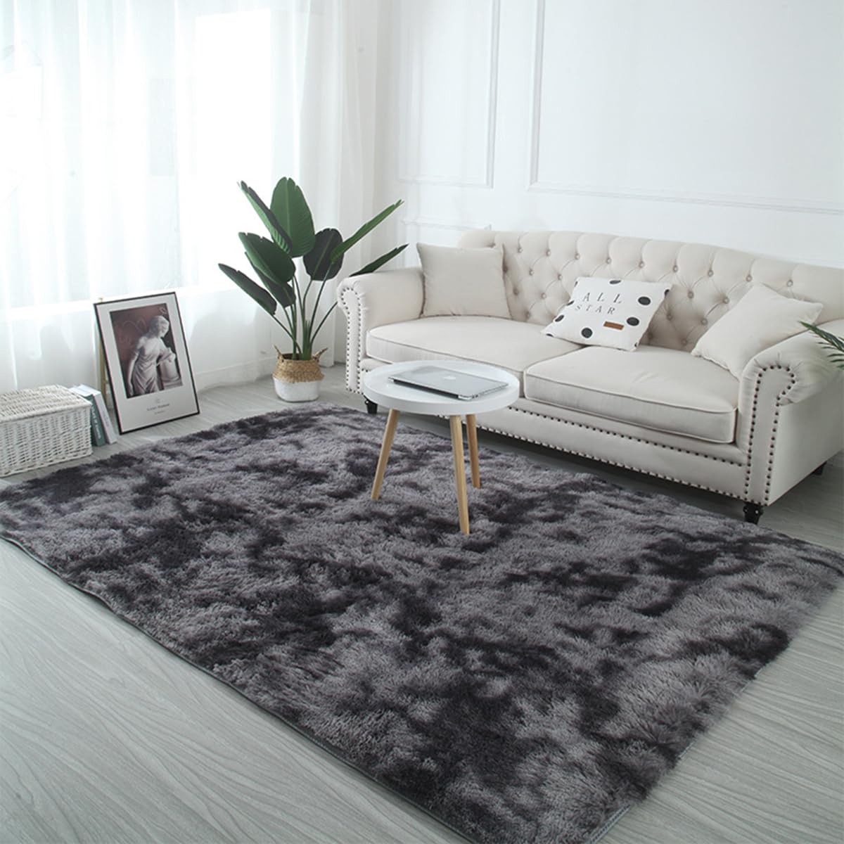 Tinyboy-hbq Area Rugs Shaggy Carpet for Living Room Bedroom Large Fluffy Carpet Modern Non-Slip Mat Multisize Rug Indoor Home Decor (Gray White, 80 x 120 cm)