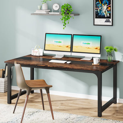 Tribesigns Computer Desk, Large Office Desk Computer Table Study Writing Desk for Home Office, Walnut + Black Leg, 63 X 23.6 inch