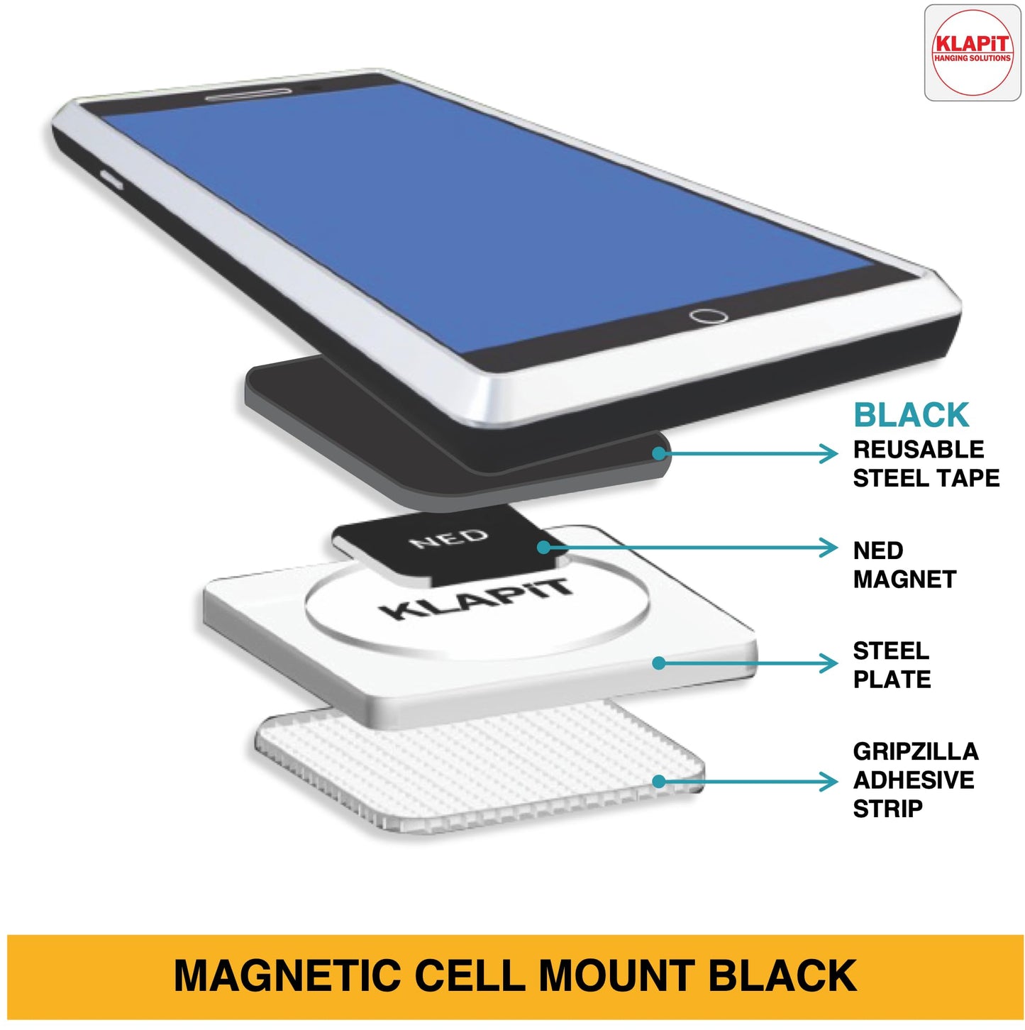 KLAPiT CELLMOUNT - Ultra-Compact Magnetic Mobile Phone Holder – The Versatile 1x1 Inch Solution for Cars, Desks, Beds, and More