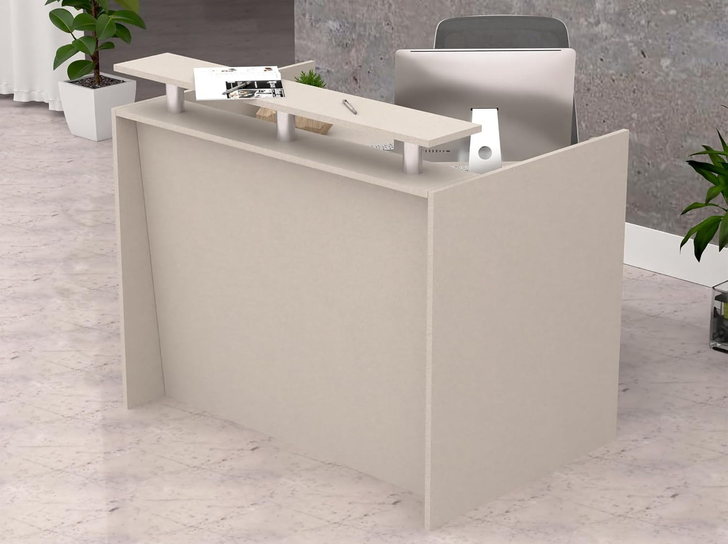 Mahmayi REC-2 Designer Reception Desk For Office Space, Front Office Desk (White-Coco Bolo)