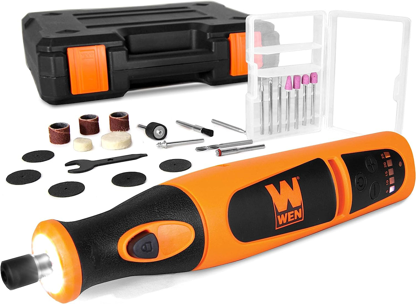 WEN 23072 Variable Speed Lithium-Ion Cordless Rotary Tool Kit with 24-Piece Accessory Set, Charger, and Carrying Case, 7.2 Volts