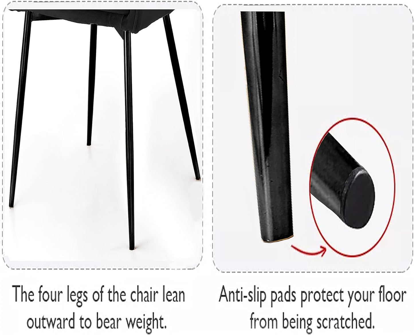 Angela Kitchen Chair, Soft Velvet Seat and Back With Black Legs Thick Seat Cushion Metal Legs Armchairs for Dining Room and Living Room (Black)