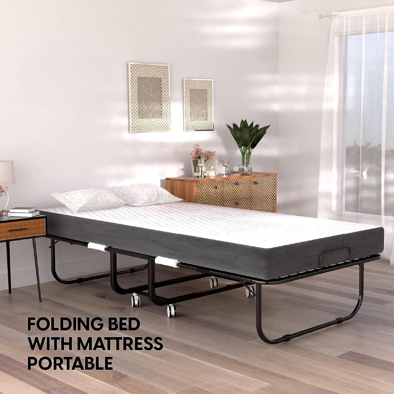 SKY-TOUCH Folding Bed with Memory Foam Mattress, Portable Foldable Beds Strong Sturdy Frame, Rollaway Beds for Home and Office,white,190 * 80cm,00216