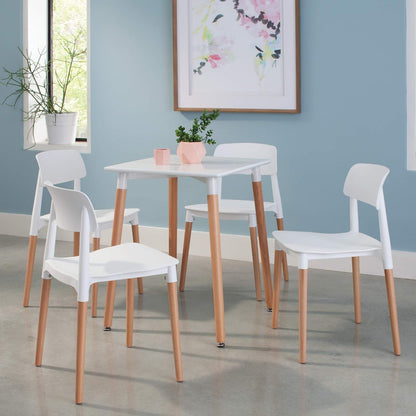 161 Collection by OFM Mid Century 4 Pack Modern 18" Plastic Molded Dining Chairs, Solid Natural Wood Legs, In White