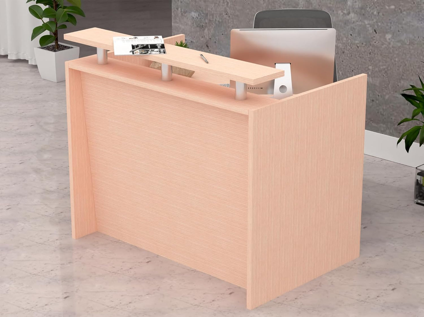 Mahmayi REC-2 Designer Reception Desk For Office Space, Front Office Desk (White-Coco Bolo)