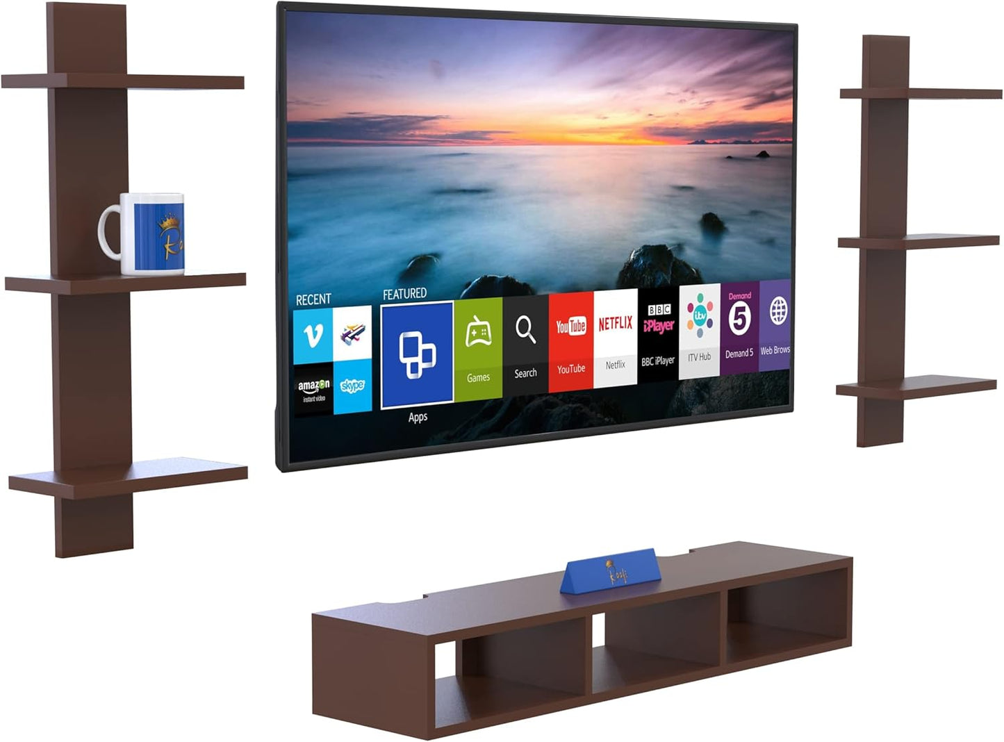 Raafi Wooden Wall Mounted TV Unit, Cabinet, with TV Stand Unit Wall Shelf for Living Room (Black & White)