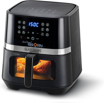 BLACK+DECKER Digital Air Fryer, 1500W, 4L/1.2kg, 360° Hot Air Convection Technology, Temperature & Time Controller, Touch Digital Display, Frying Grilling, Roasting & Baking, A400-B5