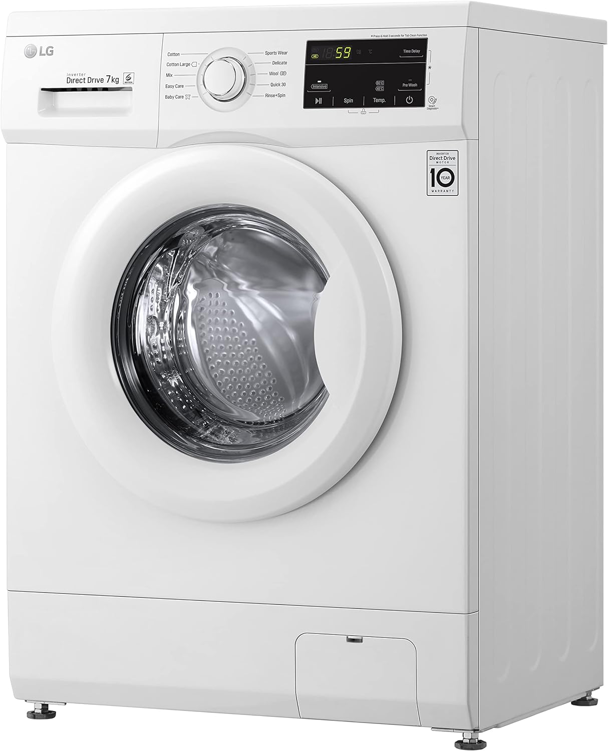 LG 7 Kg Front Load Washing Machine, 6 Motion Direct Drive Motor, White Color, Sleek Design, Smart Diagnosis™, 10 Years Warranty of Motor- FH2J3QDNG0P