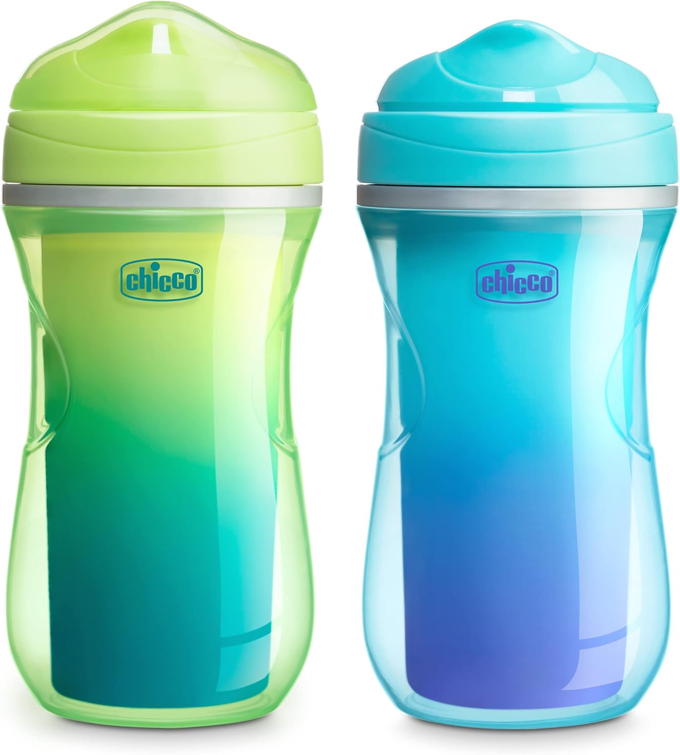 Chicco Insulated Rim Spout Trainer Spill-Free Baby Sippy Cup, 9 oz. in Green/Teal Ombre - Two Pack