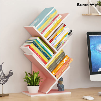 Beauenty Desktop Tree Bookshelf Display Storage Shelf 10 Tier, Wood Storage Rack Tree Bookcase With Drawer For Home School Book Magazine Office Study Table Bedroom (Style 2)