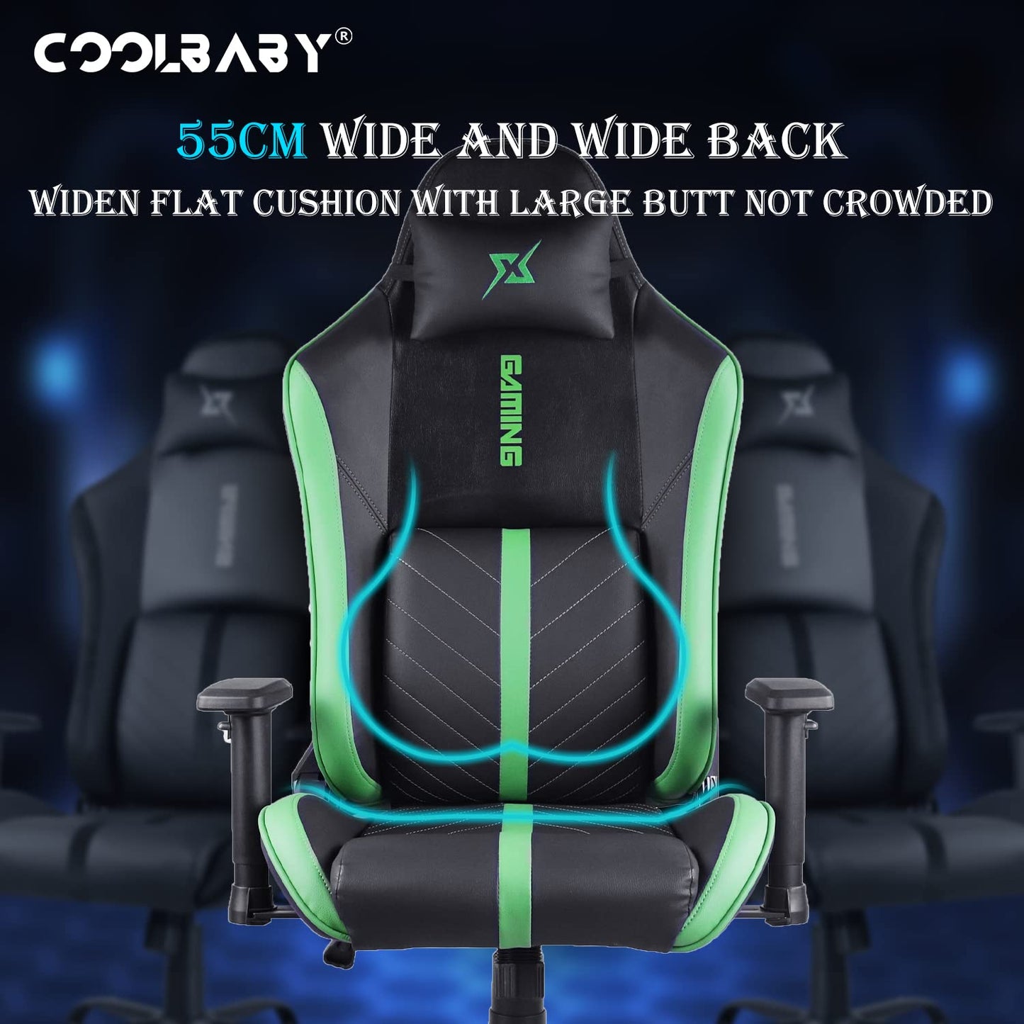 COOLBABY Gaming Chair LED Light Racing Chair,Ergonomic Office Massage Chair,Lumbar Support and Adjustable Back Bench,Bluetooth Speaker…