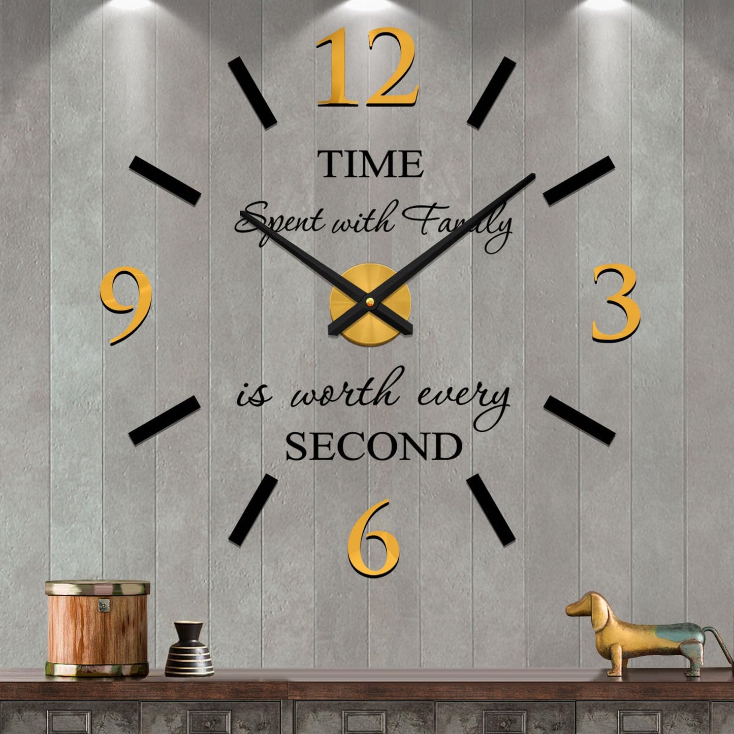 Vangold Mute DIY Frameless Large Wall Clock 3D Mirror Sticker Metal Watches for Home Office Decorations (Black Gold)