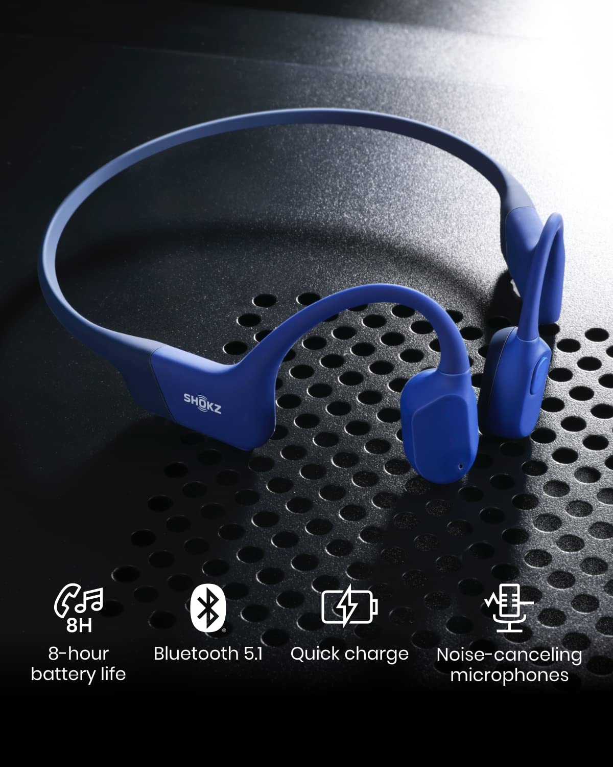 SHOKZ OpenRun Wireless Bone Conduction Headphones, Open-Ear Bluetooth Earphones with Mic, Waterproof Sports Headset with 8H Playtime for Running Workout(Blue Eclipse)