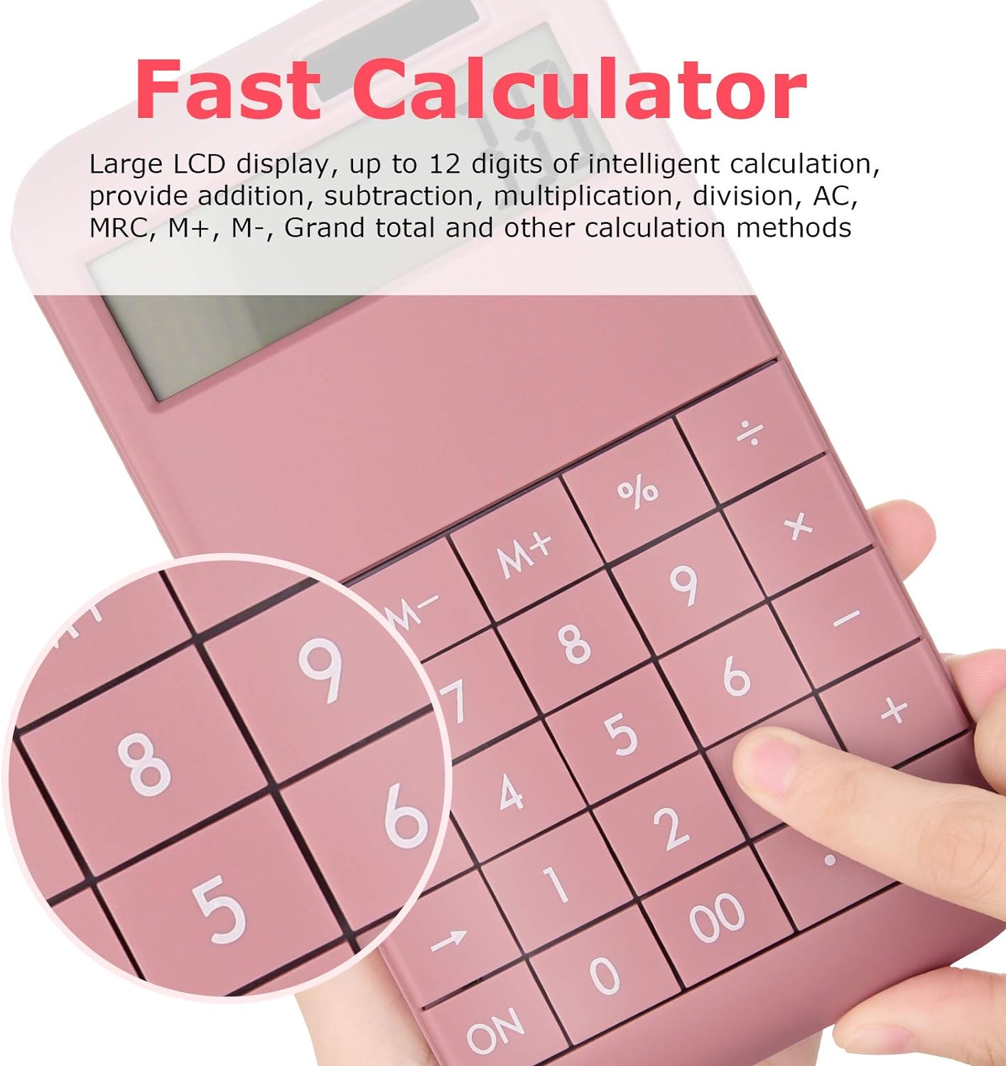 EooCoo Basic Standard Calculator 12 Digit Desktop Calculator with Large LCD Display for Office, School, Home & Business Use, Modern Design - Green