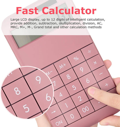 EooCoo Basic Standard Calculator 12 Digit Desktop Calculator with Large LCD Display for Office, School, Home & Business Use, Modern Design - Green