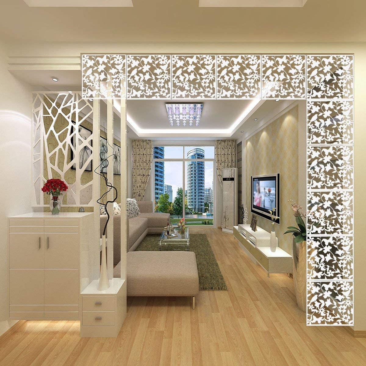 BPA® 24 Pcs Hanging Room Divider Made of PVC Panels Screen for Décor, ‎39.88x0.1x39.88 cm