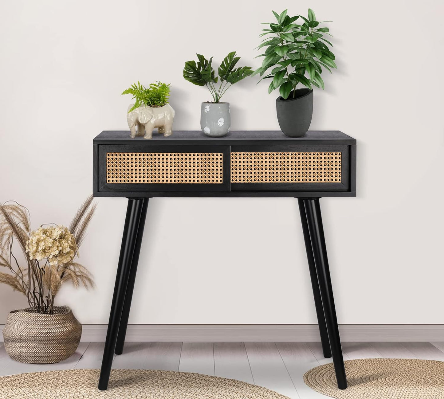 Console Table, 31" Console Tables for Entryway Small Entryway Table, Vanity Desk Rattan Dresser Side Table Entry Table Narrow Console Table Modern Hallway Table Boho Sofa Table