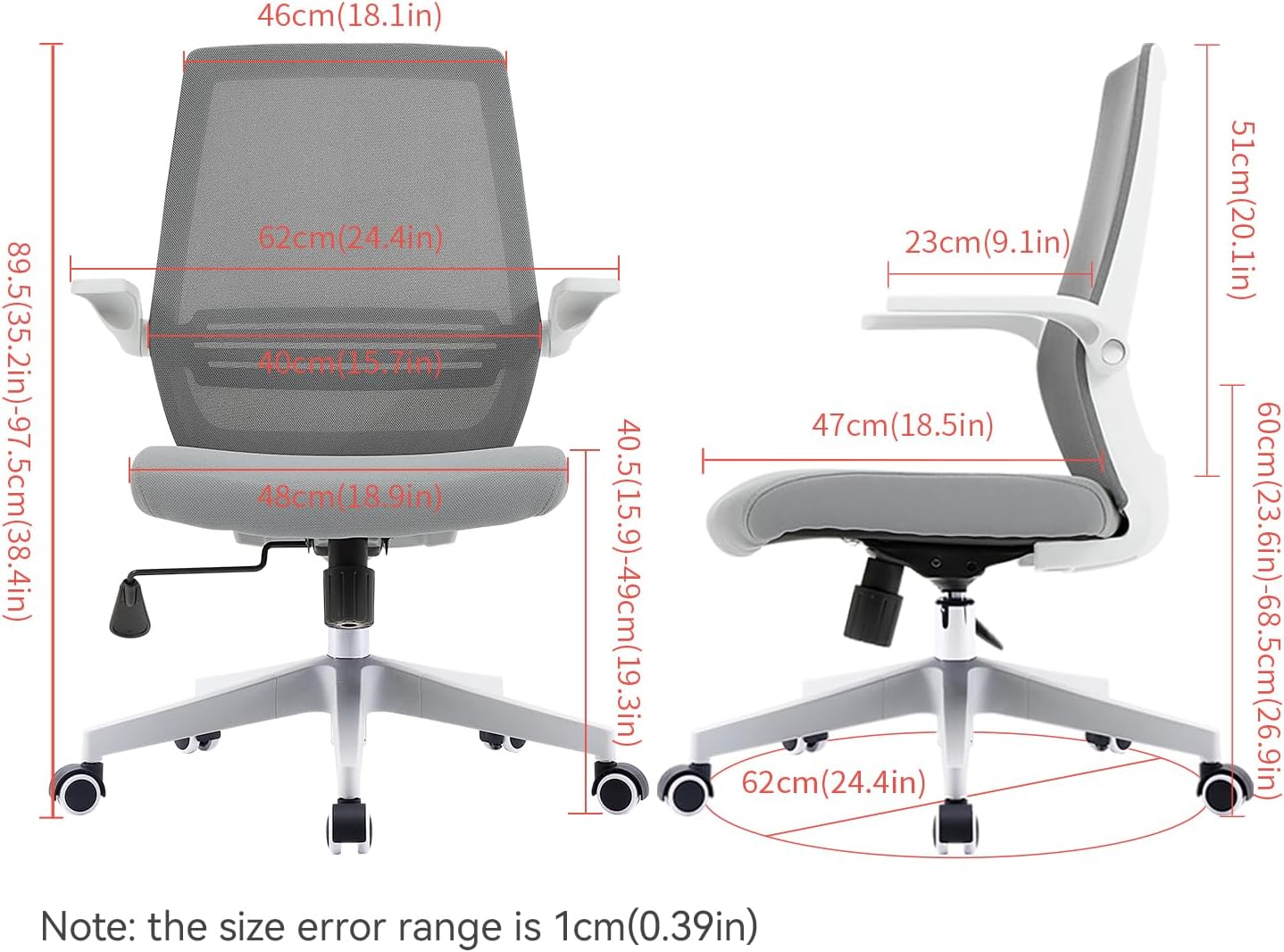 SIHOO Ergonomic Office Chair, Swivel Desk Chair Height Adjustable Mesh Back Computer Chair with Lumbar Support, 90° Flip-up Armrest (Grey)