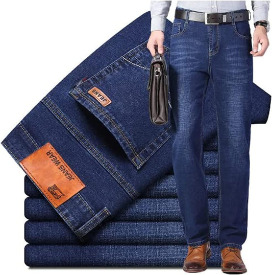 KKAERDIYA Men's Jean Relaxed Straight Jeans Bussiness Casual Pants Classic Stretch Jeans