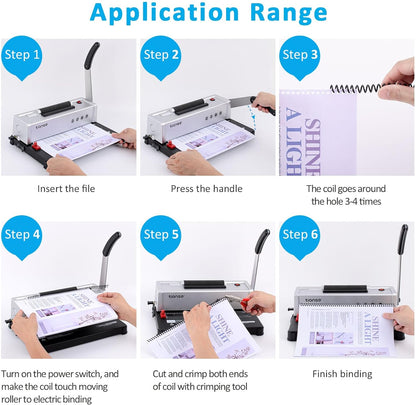 TIANSE Binding Machine, Spiral Coil Binder Machine, Manual Book Maker Punch Binder with Electric Coil Inserter,Suit for Letter Size / A4 / A5 with 100pcs 5/16'' Plastic Coil Binding Spines & Plier