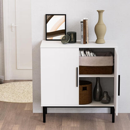 REHOOPEX Balck Storage Cabinet, Modern Buffet Cabinet with Two Adjustable Shelve, Free Standing Sideboard and Buffet Storage, Wood Cabinet for Living Room, Kitchen, Bedroom or Hallway (Two Shelves)