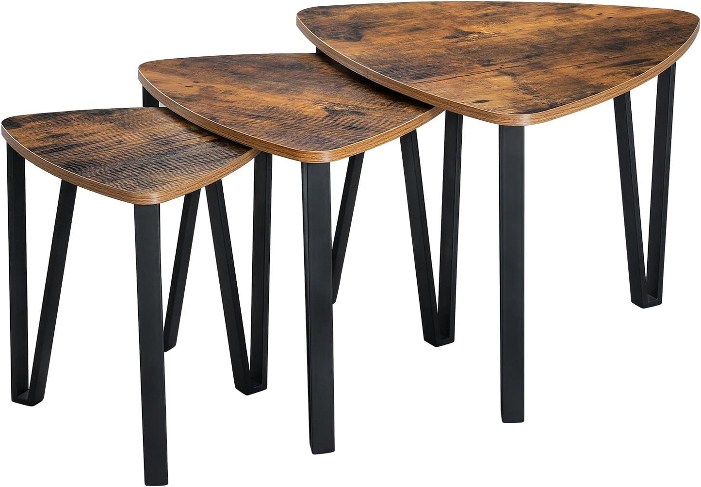 Vasagle Industrial Nesting Coffee Table, Set Of 3 End Tables For Living Room, Stacking Side Tables, Sturdy And Easy Assembly, Wood Look Accent Furniture With Metal Frame, Rustic Brown, Ulnt13X