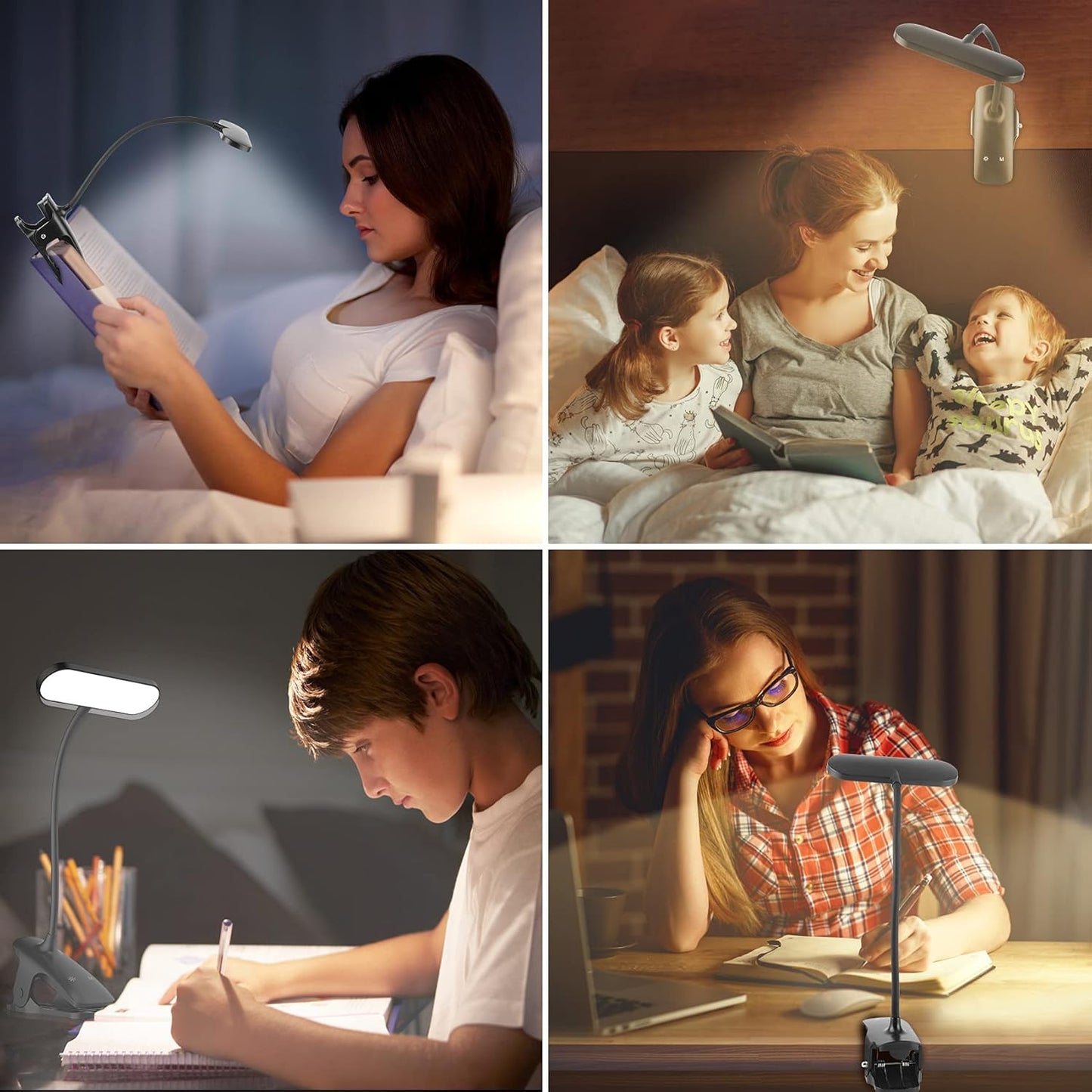 Ufanore LED Desk Lamp, Reading Light with 5 Color Modes 5 Brightness, Rechargeable, Touch Control, Dimming, Eye-caring Table Lamp for Home Office Bed Kids Study Book, Black