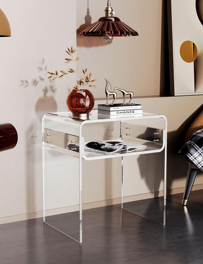 solaround Acrylic Side Table, Nightstand U-Shaped Bedside Table for Bedroom Living Room, 30 * 40 * 50cm, Clear