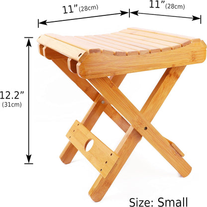 LUCKY-D Bamboo Folding Step Stool - 31cm Bamboo Shower Bench Stool Spa Bath Seat Chairs for Shower, Leg Shaving and Foot Rest