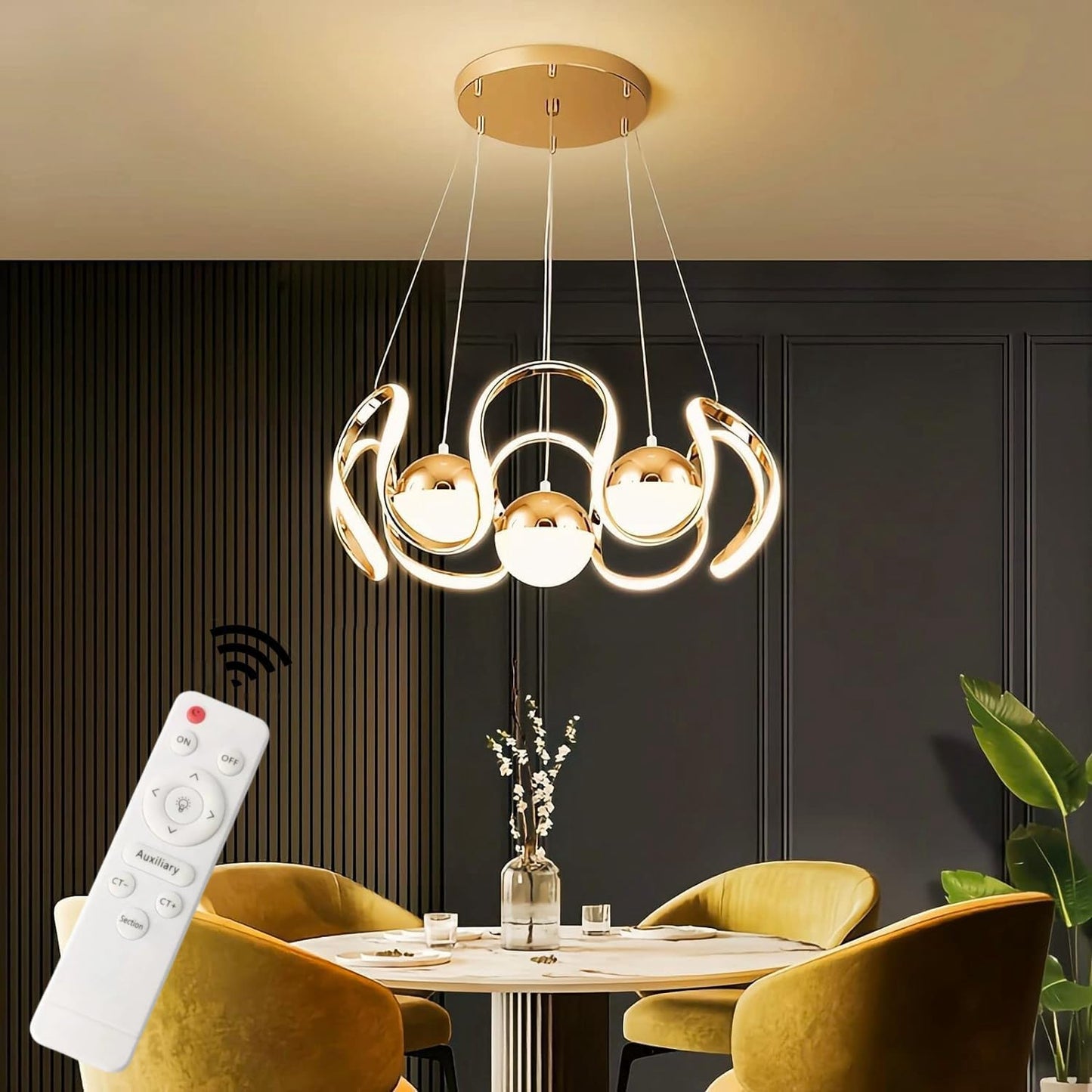 HUA QIANG WANG Modern Dimmable LED Chandelier with Remote Control, 3-Color LED Chandelier Ceiling Pendant Light for Bedroom, Living Room, Dining Room, Kitchen Island(Silver)