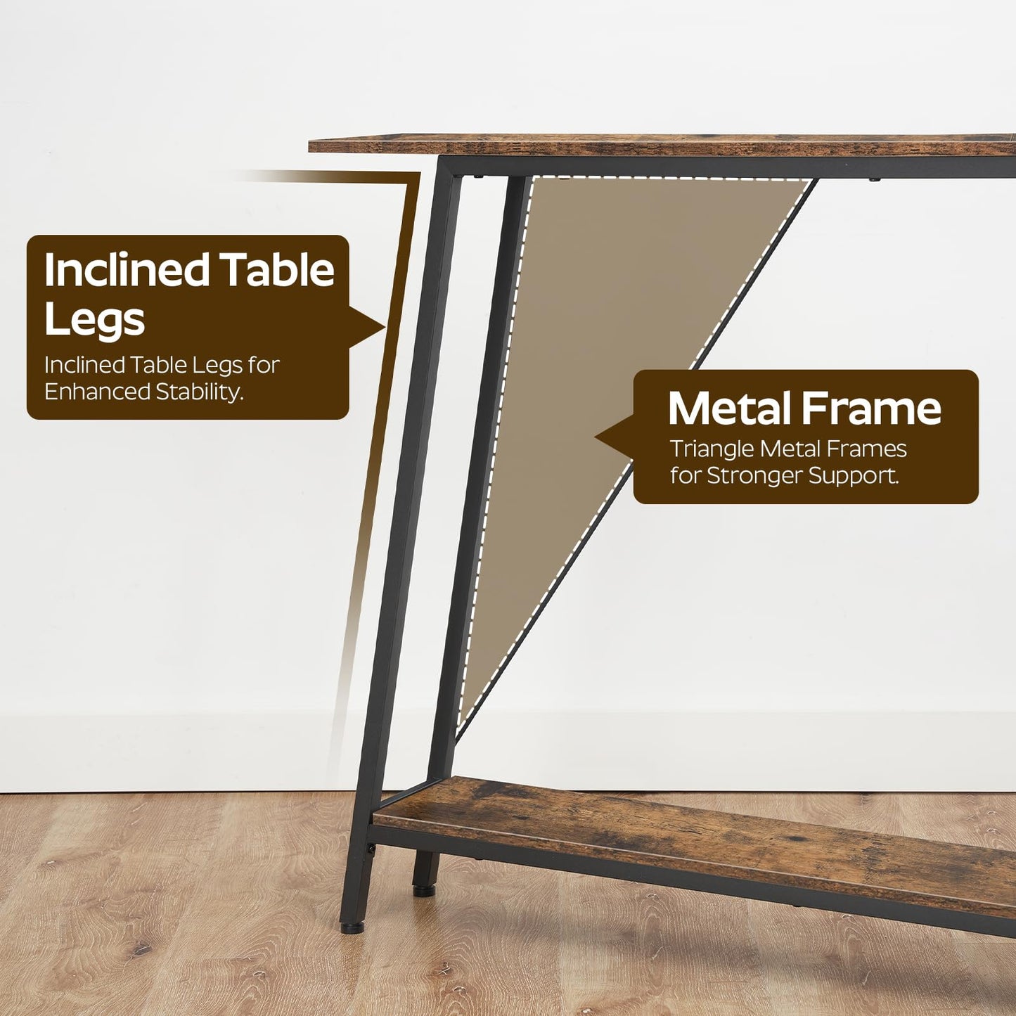 YATINEY 63" Console Table, Narrow Long Entryway Table, Industrial Skinny Sofa Tables, 2-Layer Hallway Table for Entryway, Display Table Behind Couch, Rustic Brown and Black CT16BR