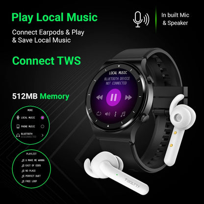 Fire-Boltt 360 Pro Bluetooth Calling 360*360 Pro Display Smart Watch With Rolling Ui & Dual Button Technology, Spo2, Heart Rate & Temperature Monitoring With Local Music And Tws Pairing - Black