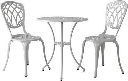 Balkene Home 63289 Palisade Bistro Set with 24" Dia. Round Table & 2 Chairs, Cast Aluminum Construction Lightweight for Easy Mobility 3-Piece Bistro Set - Gloss White Finish