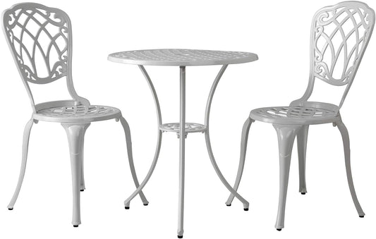 Balkene Home 63289 Palisade Bistro Set with 24" Dia. Round Table & 2 Chairs, Cast Aluminum Construction Lightweight for Easy Mobility 3-Piece Bistro Set - Gloss White Finish