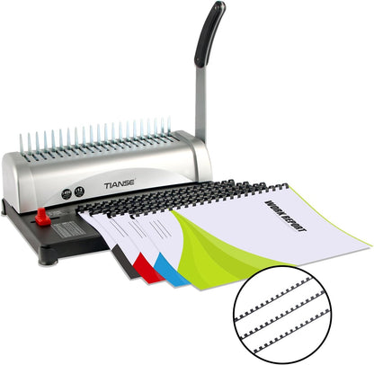 TIANSE Binding Machines, 21-Holes, 450 Sheets, Comb Bind Machine Book Maker with 100 PCS 3/8'' Comb Binder Spines Starter Kit, Comb Binding Machine for Letter Size, A4, A5 or Smaller Sizes