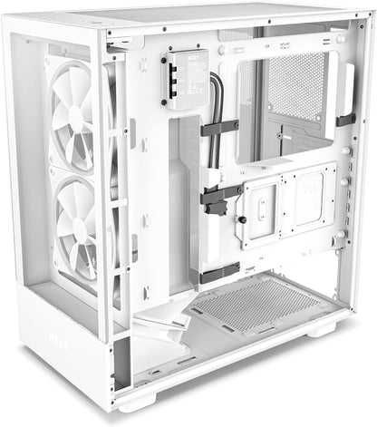 NZXT H5 Flow Compact ATX Mid-Tower PC Gaming Case – High Airflow Perforated Front Panel – Tempered Glass Side Panel – Cable Management – 2 x 120mm Fans Included – 280mm Radiator Support – White