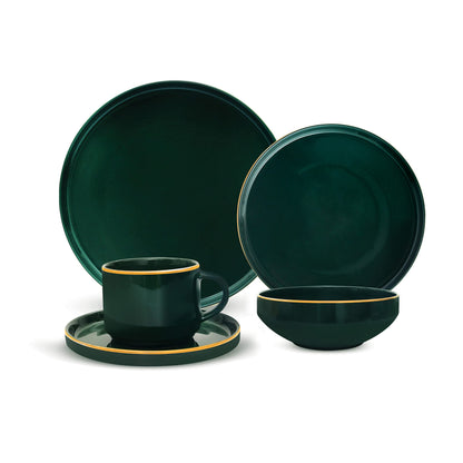 Royalford Royal Green 20 Piece Fine Bone Dinner Set- RF11331 Includes Dinner Plates, Salad Plates, Salad Bowls and Cups and Saucers Dishwasher-Safe Green