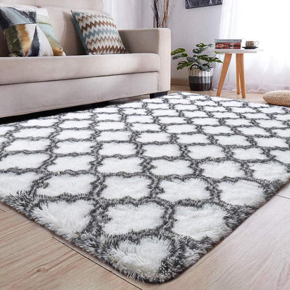 Tinyboy-hbq Area Rugs Shaggy Carpet for Living Room Bedroom Large Fluffy Carpet Modern Non-Slip Mat Multisize Rug Indoor Home Decor (Gray White, 80 x 120 cm)