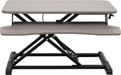 VIVO 32 inch Desk Converter, K Series, Height Adjustable Sit to Stand Riser, Dual Monitor and Laptop Workstation with Wide Keyboard Tray, Gray Top, Black Frame, DESK-V000KG