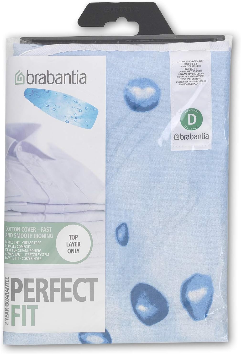 Brabantia 216800 Metallised Silver Ironing Board Cover With 2 Mm Foam, L 110 X W 30 Cm, Size A