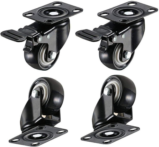 Beauenty 2" Swivel Caster Wheels with Brakes and 360 Degree Polyurethane Foam No Noise Wheels, Heavy Duty - 150 Lbs Per Caster (Pack of 4)