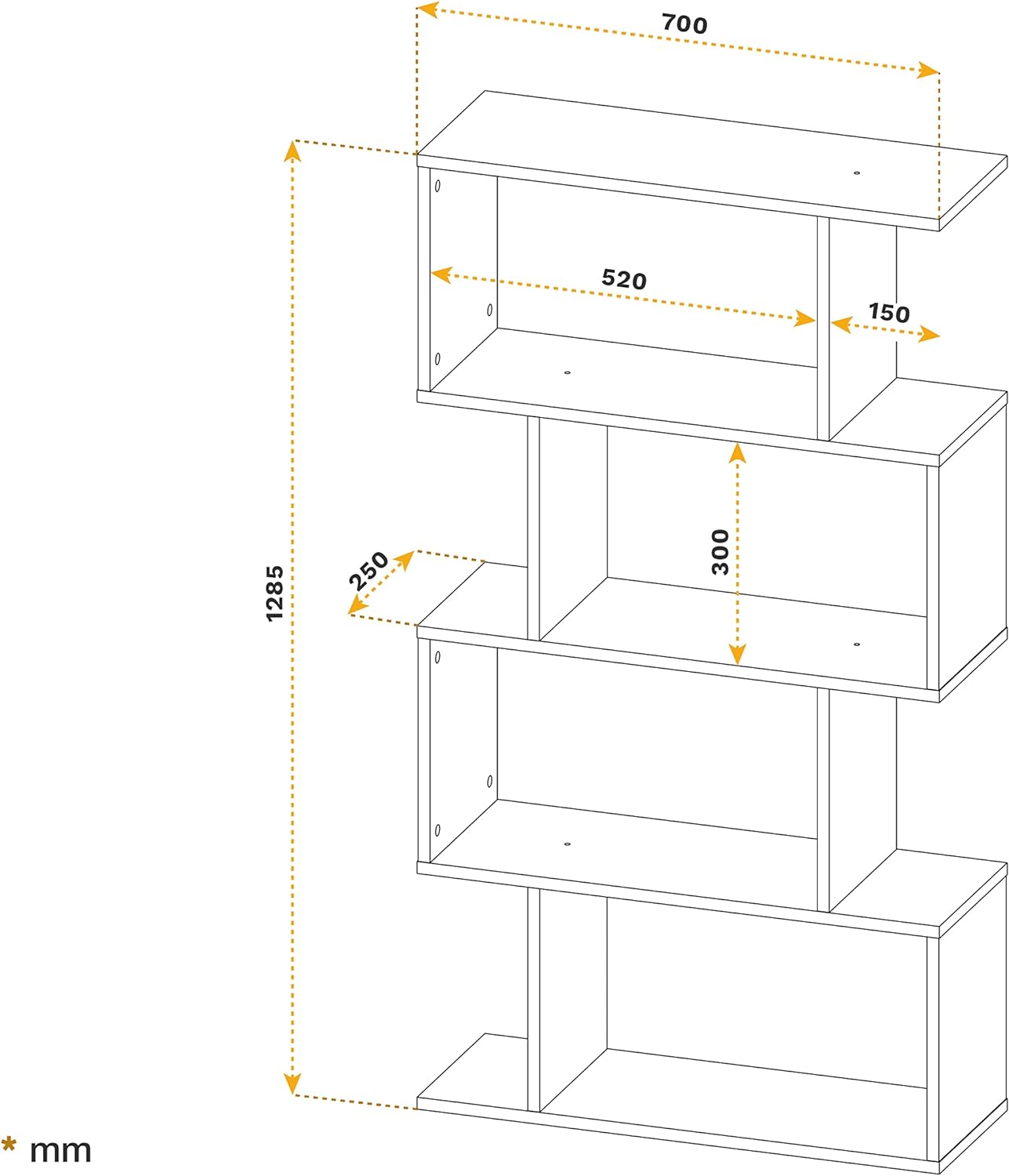 RICOO WM071-WM Shelf 129 x 70 x 25 cm, Standing Shelf, White Matt, Wooden Bookcase, Wall Shelf, Small Shelf, Shelves & Shelves, Narrow Shelf, Office Bookshelves, Small Shelf, Small Office Shelf