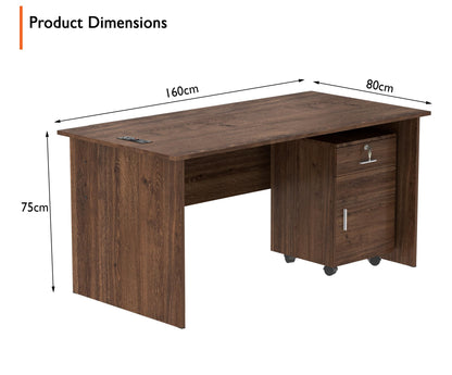 Mahmayi Writing Desk, MP1 160x80 Modern Wood Writing Table with Mobile Drawers - Versatile Corner Desk, Stylish and Functional Home Office Furniture - Oak (160cm With Drawer)