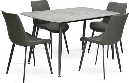 Multi Home Furniture Modern desgin Marble 1+4 MH-DS21- Grey Dinning table with steel legs and Pvc Leather 4 chairs set and 1 table with marble top and leg stainless steel,