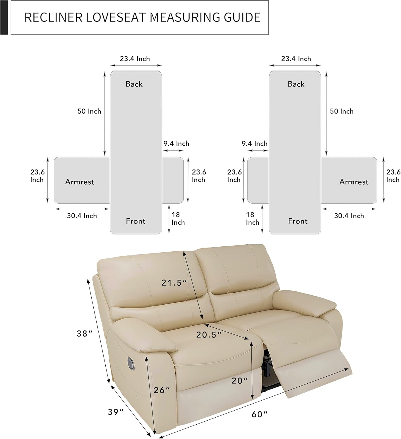 Easy-Going Loveseat Recliner Cover, Reversible Couch Cover for Double Recliner, Split Sofa Cover for Each Seat, Furniture Protector with Elastic Straps for Kids, Dogs, Pets(2 Seater, Black/Beige)